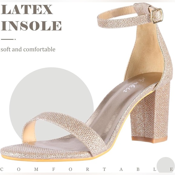 ANKIS gold glitter Open Toe Ankle Strap Chunky Heel Sandals 2.75” size 8M NWOB - Picture 12 of 14